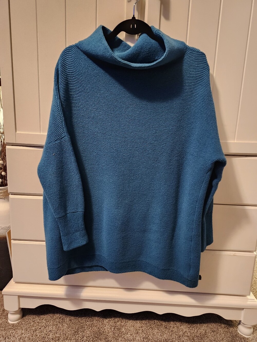 Free People Cozy Teal Funnel-Neck Women's Ottoman Oversizwd S
